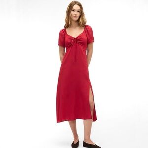 GAP Factory Red Puff Sleeve Midi Dress